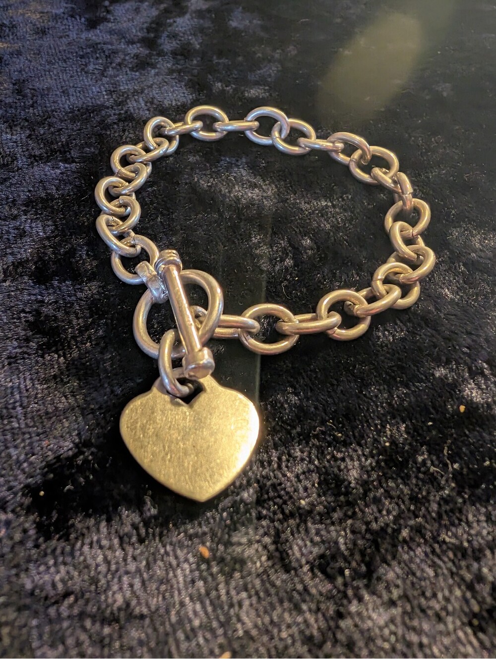 Sterling Silver Heart Charm Bracelet with Toggle Clasp